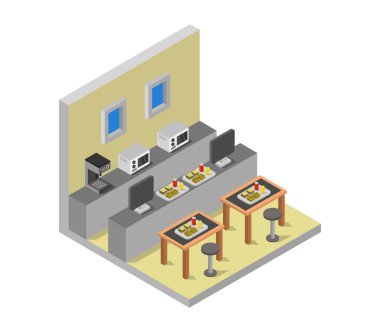 İzometrik mutfak iç vektör çizimi