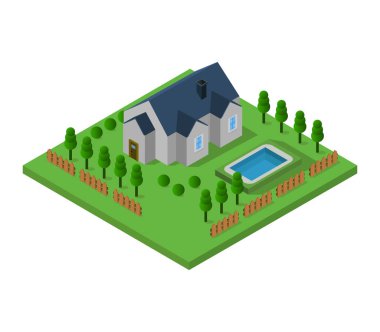 izometrik ev simgesi, 3 boyutlu vektör