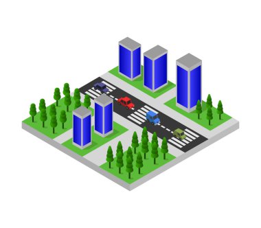 İzometrik şehir sokağı ve yolu.