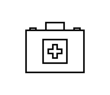 İlk yardım çantası çizgisi simgesi, vektör illüstrasyonu 