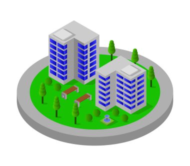 Modern binaların üç boyutlu bir illüstrasyonu 