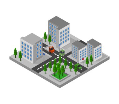 Vektör illüstrasyonu, izometrik şehir