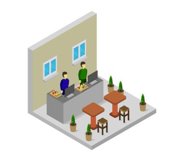 izometrik kafe iç tasarımı