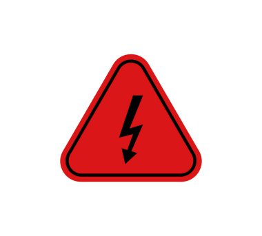 Yüksek voltajlı tehlike ikonu. Beyaz arkaplanda düz biçim işareti.