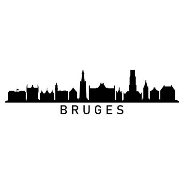 Bruges Skyline Siluet Tasarımı Şehir Vektör Sanatı Ünlü Binalar Damgası 
