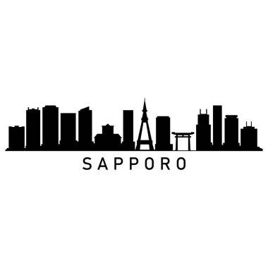 Sapporo Skyline Siluet Tasarım Şehir Vektör Sanatı Ünlü Binalar Damgası 