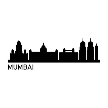 Mumbai Skyline Siluet Tasarım Şehir Vektör Sanatı Ünlü Binalar Damgası 