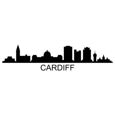 Cardiff Skyline Siluet Tasarım Şehir Vektör Sanatı Ünlü Binalar Damgası 