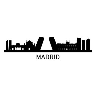 Madrid Skyline Siluet Tasarımı Şehir Vektör Sanatı Ünlü Binalar Damgası 