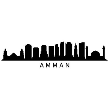 Amman Skyline Siluet Tasarım Şehir Vektör Sanatı Ünlü Binalar Damgası 