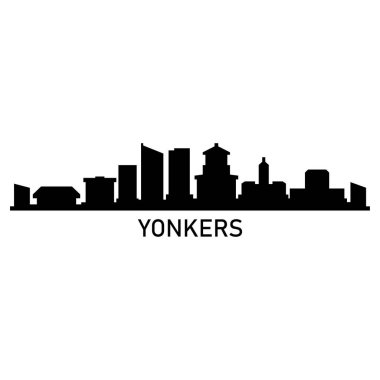 Yonkers Skyline Siluet Tasarımı Şehir Vektör Sanatı Ünlü Binalar Damgası 