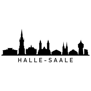Halle - Saale Skyline Siluet Tasarım Şehir Sanatı Ünlü Binalar Damgası 
