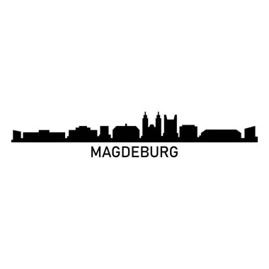 Magdeburg Skyline Siluet Tasarım Şehir Sanatı Ünlü Binalar Damgası 