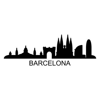 Barcelona Skyline Siluet Tasarım Şehir Vektör Sanatı Ünlü Binalar Damgası 