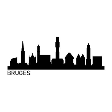 Bruges Skyline Siluet Tasarımı Şehir Vektör Sanatı Ünlü Binalar Damgası 
