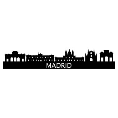 Madrid Skyline Siluet Tasarımı Şehir Vektör Sanatı Ünlü Binalar Damgası 