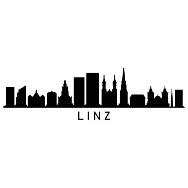 Linz Skyline Siluet Tasarımı Şehir Vektör Sanatı Ünlü Binalar Damgası 