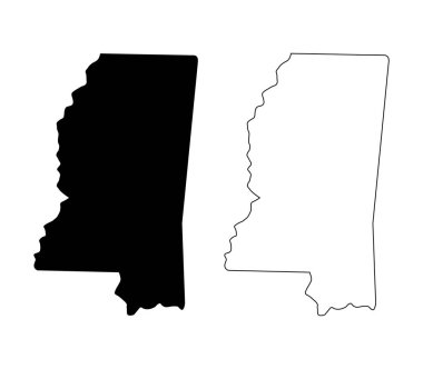 Beyaz arka planda Missipi haritası silueti. vektör çizgisi.