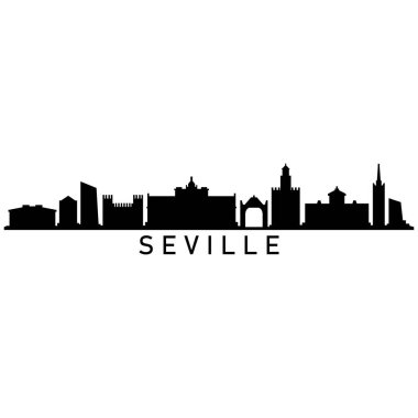 Seville Skyline Siluet Tasarım Şehir Vektör Sanatı Ünlü Binalar Damgası 