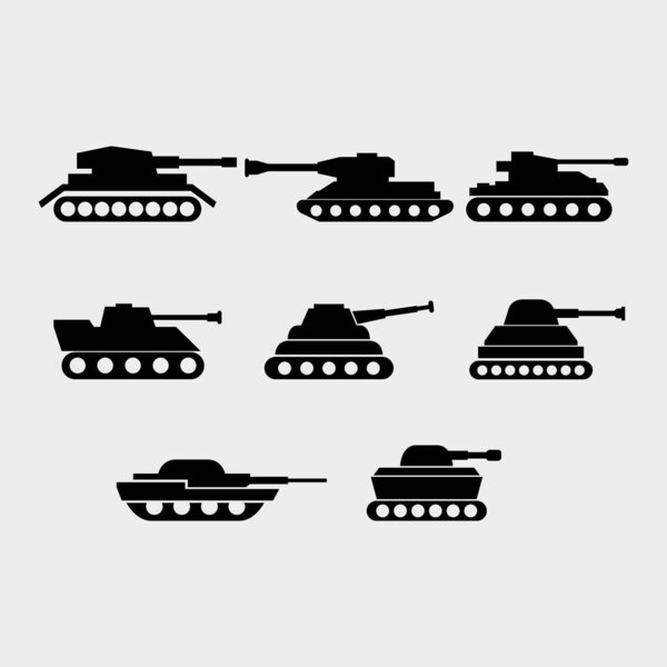 set of black military tanks icons.