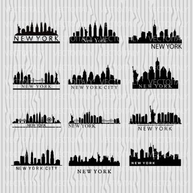 New York Skyline Siluet Tasarım Şehir Vektör Sanatı Ünlü Binalar Damgası 