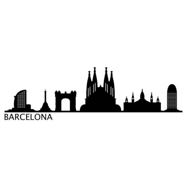 Barcelona Skyline Siluet Tasarım Şehir Vektör Sanatı Ünlü Binalar Damgası 