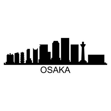 Osaka Skyline Siluet Tasarım Şehir Vektör Sanatı Ünlü Binalar Damgası 