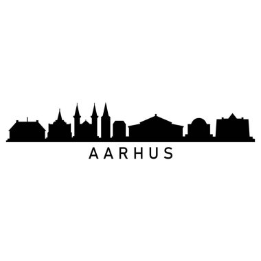 Aarhus Skyline Siluet Tasarım Şehir Sanatı Ünlü Binalar Damgası 