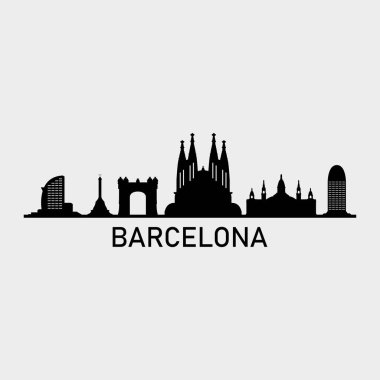 Barcelona Skyline Siluet Tasarım Şehir Vektör Sanatı Ünlü Binalar Damgası 