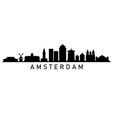 Amsterdam Skyline Siluet Tasarımı Şehir Vektör Sanatı Ünlü Binalar Damgası 