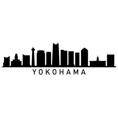 Yokohama Skyline Siluet Tasarım Şehir Sanatı Ünlü Binalar Damgası 