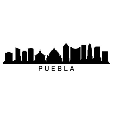 Puebla Skyline Siluet Tasarım Şehir Vektör Sanatı Ünlü Binalar Damgası 