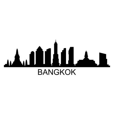 Bangkok Skyline Siluet Tasarım Şehir Sanatı Ünlü Binalar Damgası 