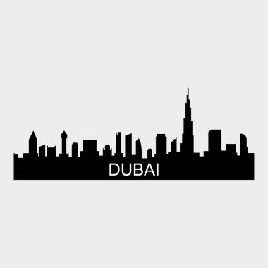Dubai Skyline Siluet Tasarım Şehir Vektör Sanatı Ünlü Binalar Damgası 