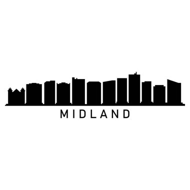 Midland Skyline Siluet Tasarımı Şehir Vektör Sanatı Ünlü Binalar Damgası 