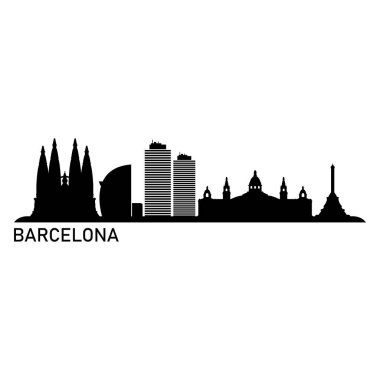 Barcelona Skyline Siluet Tasarım Şehir Vektör Sanatı Ünlü Binalar Damgası 