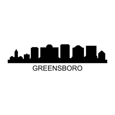 Greensboro Skyline Siluet Tasarım Şehir Sanatı Ünlü Binalar Damgası 