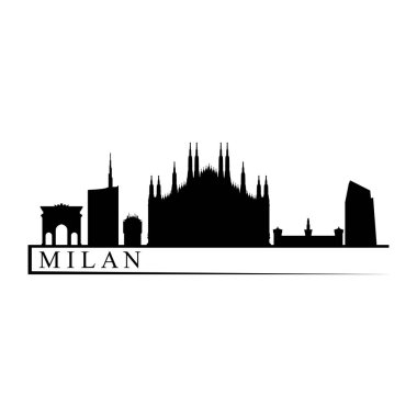 Milan Skyline Siluet Tasarım Şehir Vektör Sanatı Ünlü Binalar Damgası 