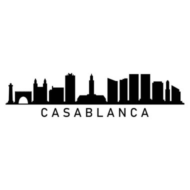 Casablanca Skyline Siluet Tasarım Şehir Sanatı Ünlü Binalar Damgası 