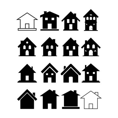 Bir dizi ev ikonu. beyaz arkaplanda izole