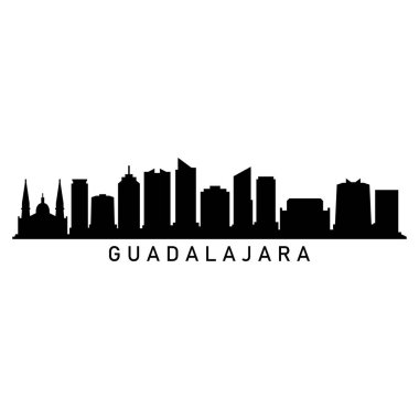 Guadalajara Skyline Siluet Tasarım Şehir Sanatı Ünlü Binalar Damgası 
