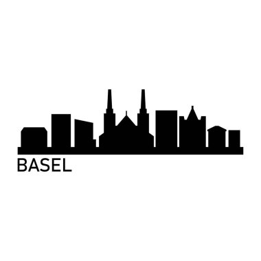 Basel Skyline Siluet Tasarımı Şehir Vektör Sanatı Ünlü Binalar Damgası 