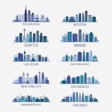Skyline Siluet Tasarımı Şehirler Vektör Sanatı Ünlü Binalar Damgası 