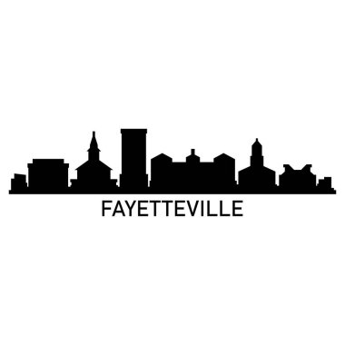Fayetteville Skyline Siluet Tasarım Şehir Sanatı Ünlü Binalar Damgası 