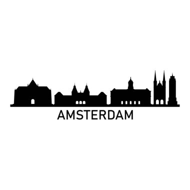 Amsterdam Skyline Siluet Tasarım Şehri Vektör Sanatı