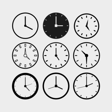 Beyaz arkaplanda saat simgeleri. vektör illüstrasyonu
