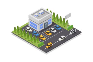 otomobil galeri binası vektör izometrik simgesi