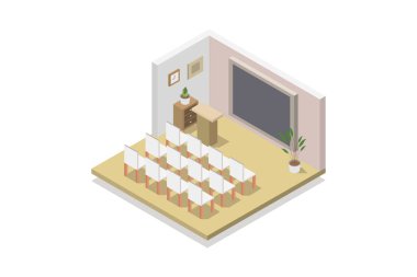 Konferans odasının içi, izometrik illüstrasyon 