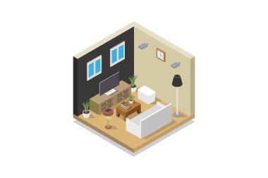 Mobilyalı modern iç tasarım. vektör illüstrasyonu