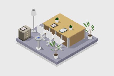 Toplantı odası izometrik ofis illüstrasyonu
